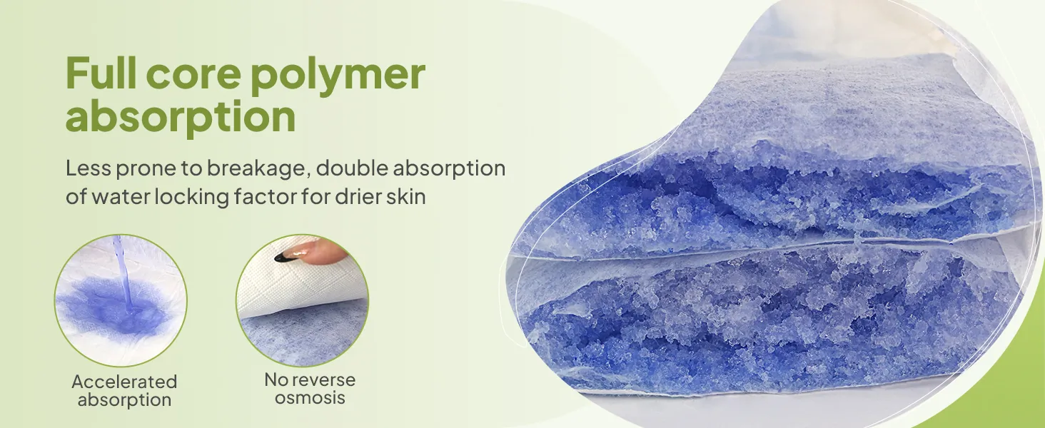 Full core polymer absorption with blue SAP material