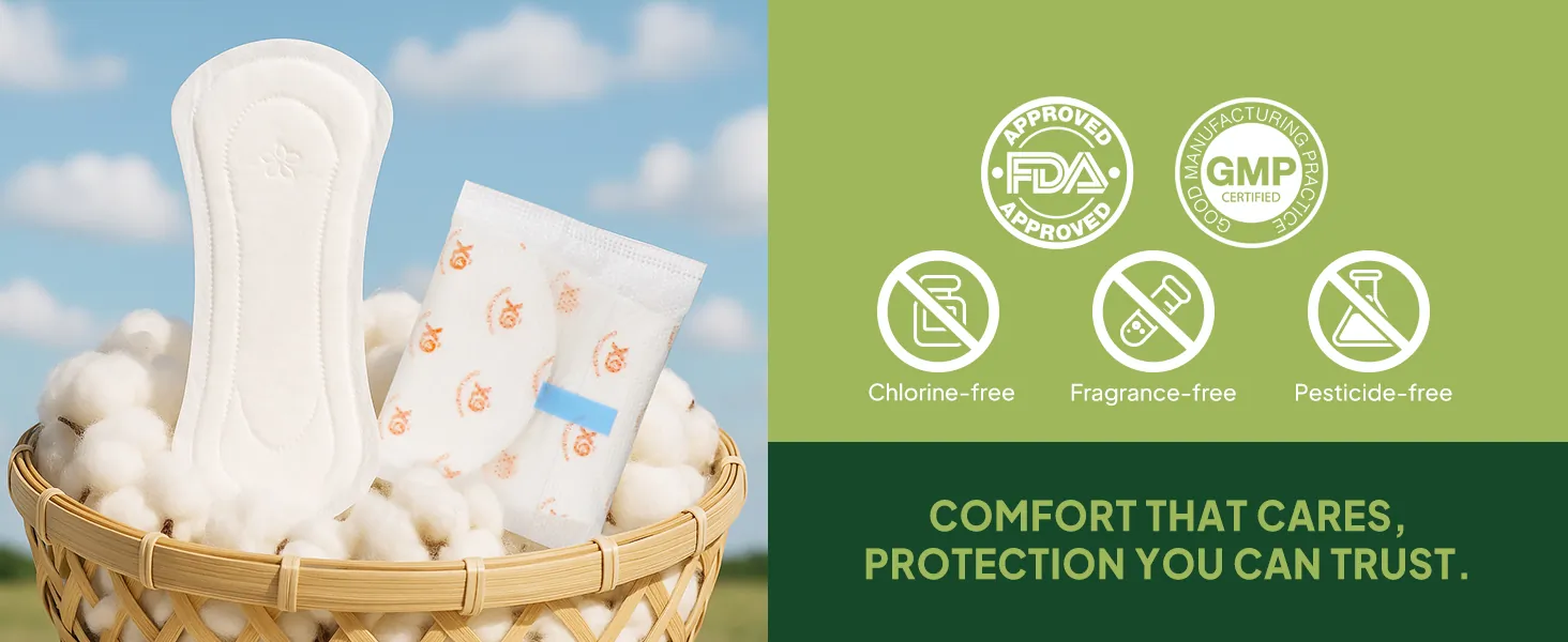 Cotton cover panty liner and wrapper with chlorine-free, fragrance-free assurance