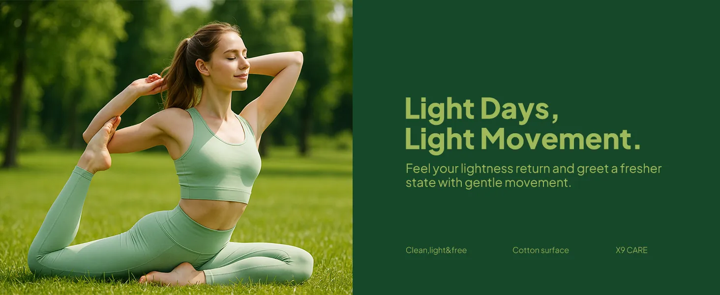 Woman doing yoga representing light days with comfortable panty liners