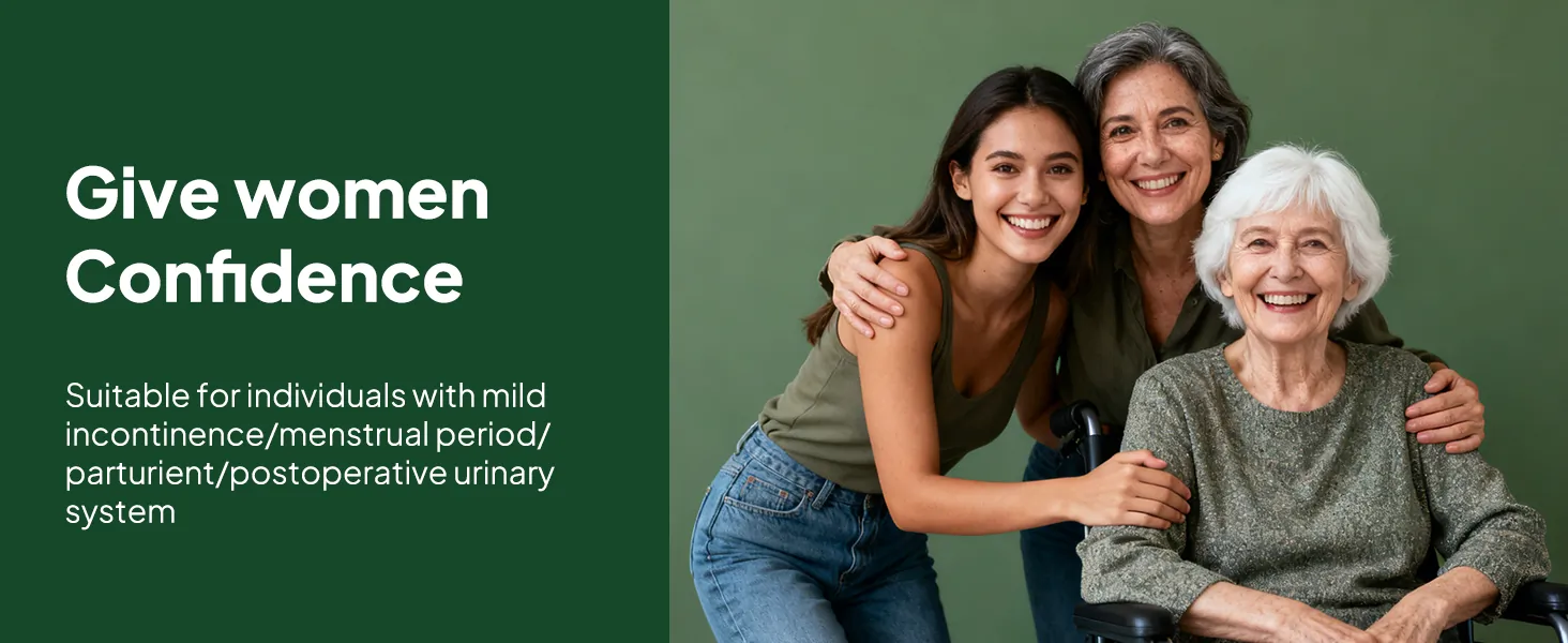 Three generations of women smiling with confidence using incontinence pads