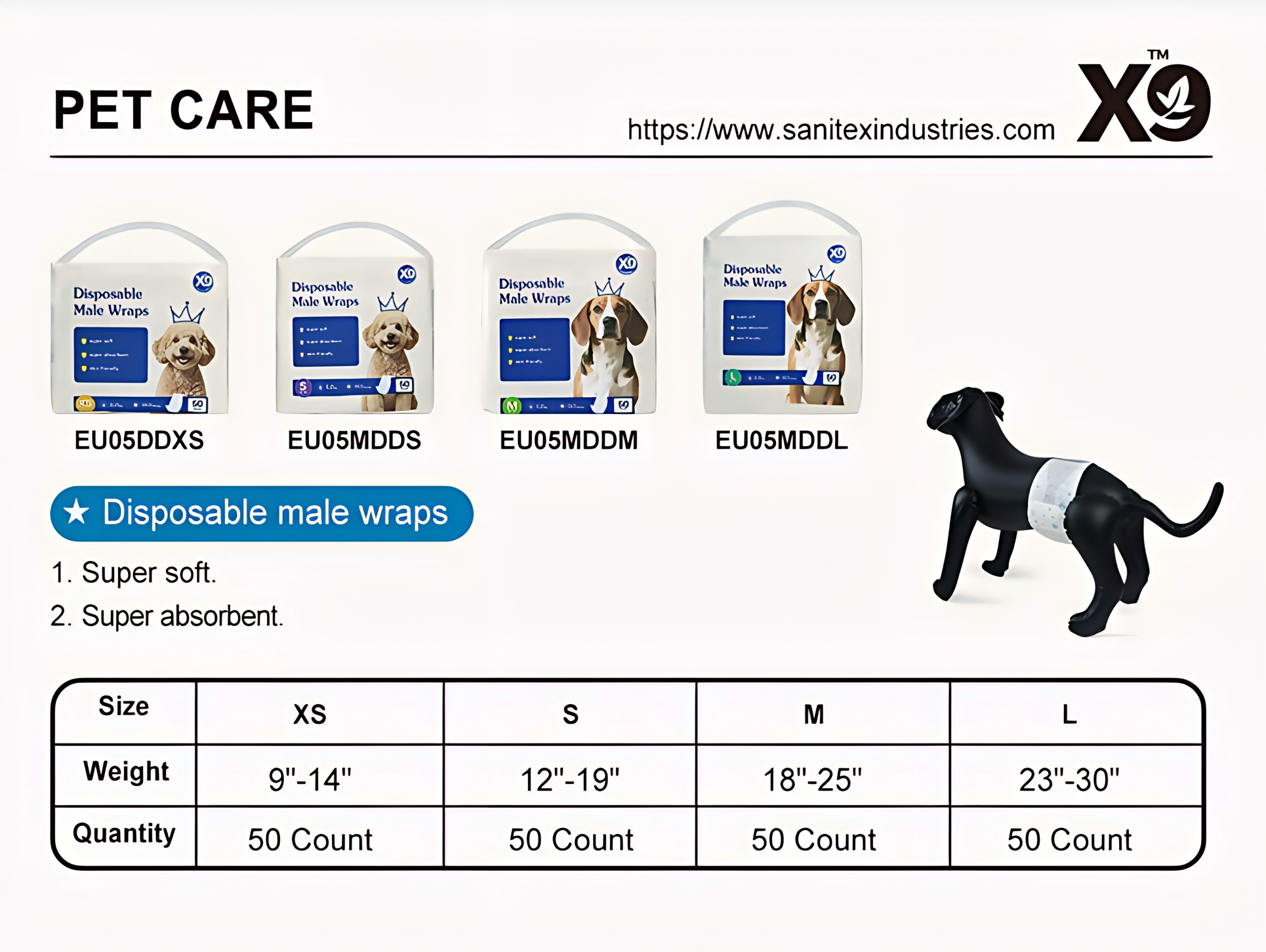 X9 Disposable Male Dog Belly Wraps