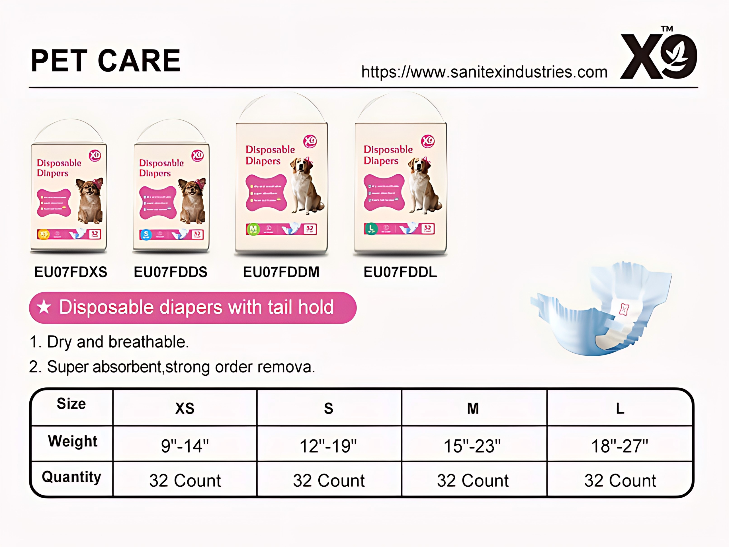 X9 Disposable Dog Diapers With Tail Hole